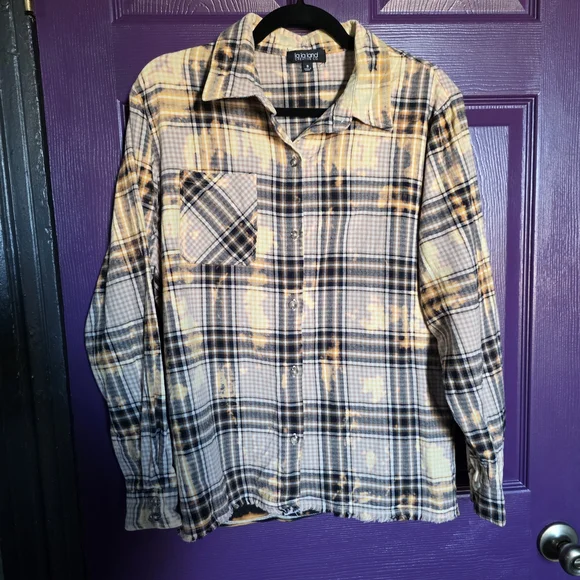 BUCKLE- La la Island Upcycled Yellow/black Flannel, Creek Ranch Wyoming Size S - Picture 10 of 12